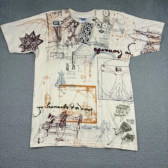Gildan Other - Vintage Y2K Leonardo Da Vinci Vitruvian Man All Over Print Graphic T-Shirt L NWT